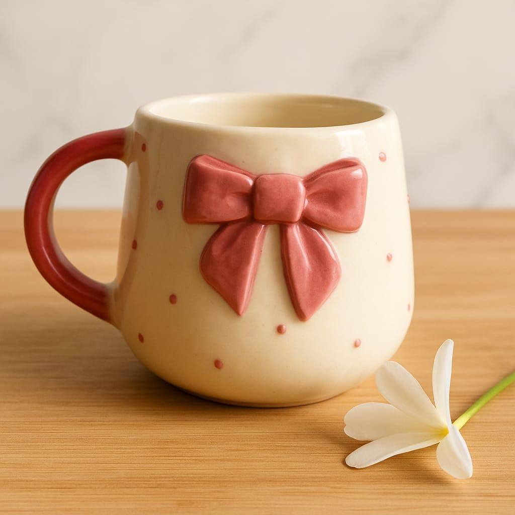Pink bow ceramic mug