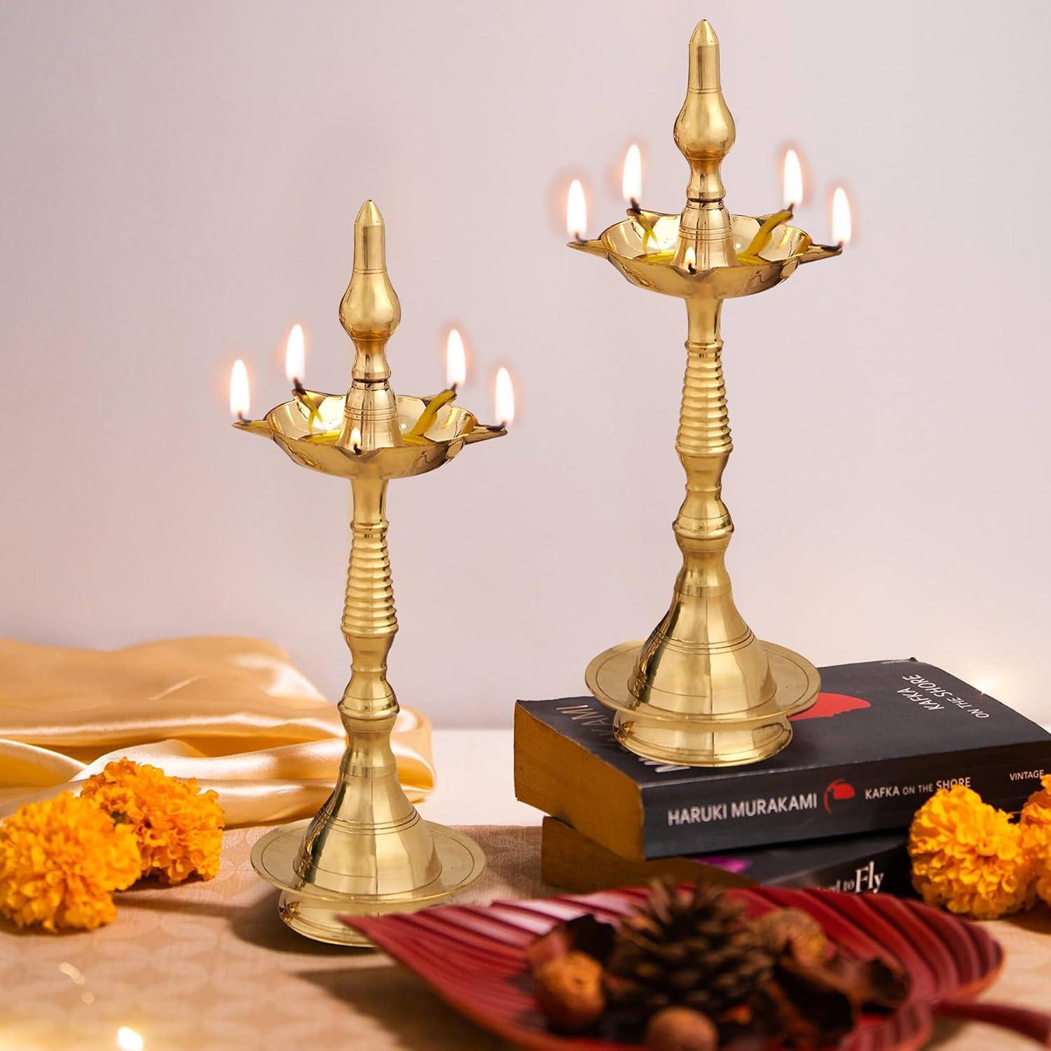 TIED RIBBONS Set of 2 Brass Nilavilakku (6.5 Inch)