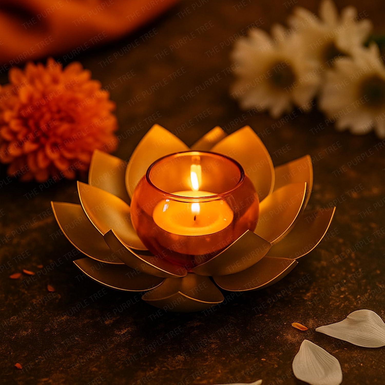 The Purple Tree Lotus Tealight Holder with Glass Bowl